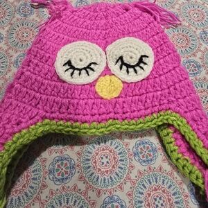 Pink Owl Crochet Hat